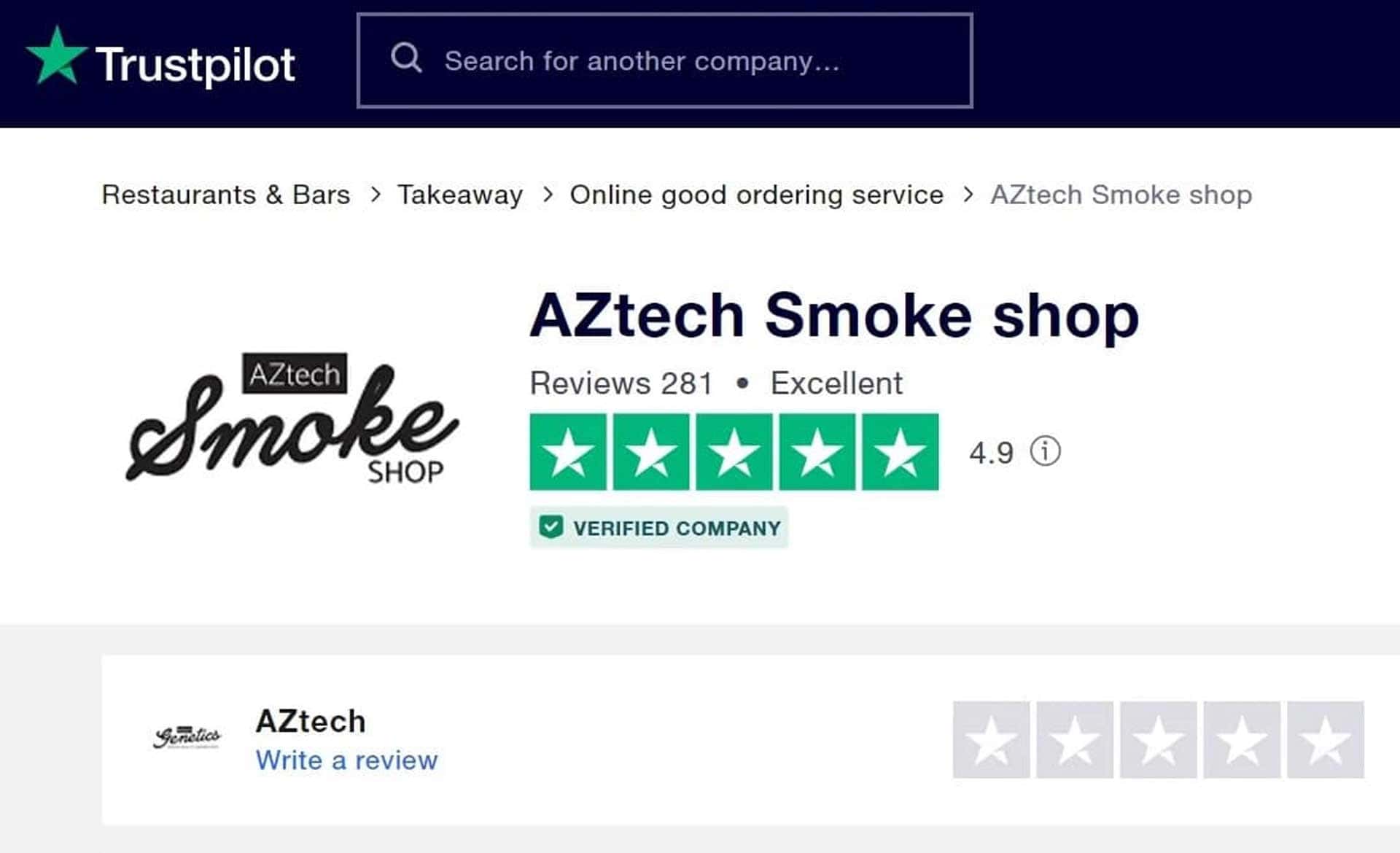 Aztech Smoke Shop - Trustpilot - Bad Fit